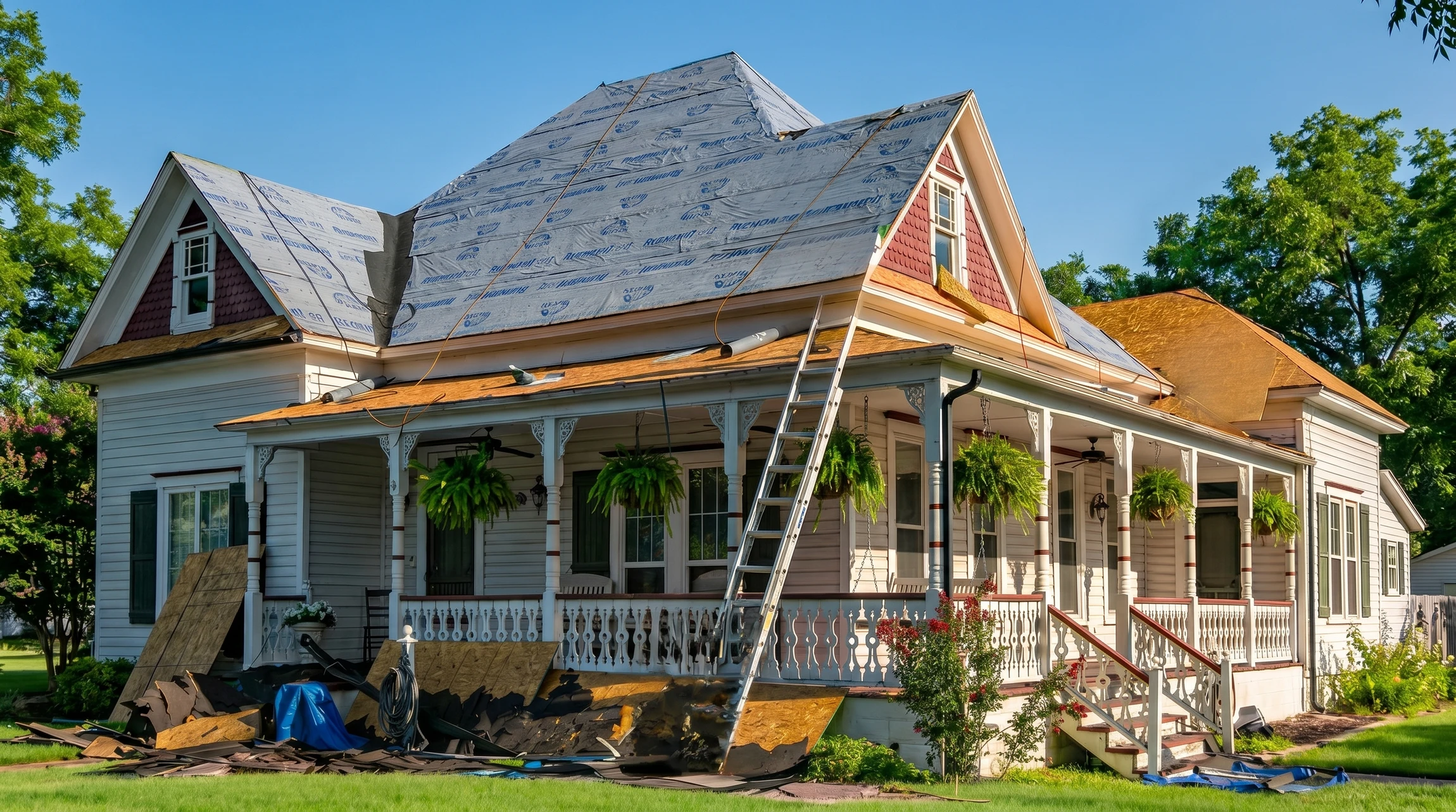 Maison contemporaine à ossature bois avec bardage vertical en lames de bois naturel, située dans un environnement résidentiel verdoyant